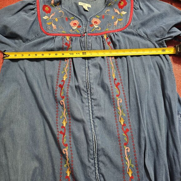 Go Softly Embroidered Patio Dress 1X Floral Zip Kaftan Cottagecore Prairie - Picture 7 of 10